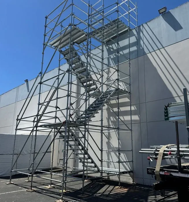 Stair tower scaffold system setup by Glendale Scaffolding Rental